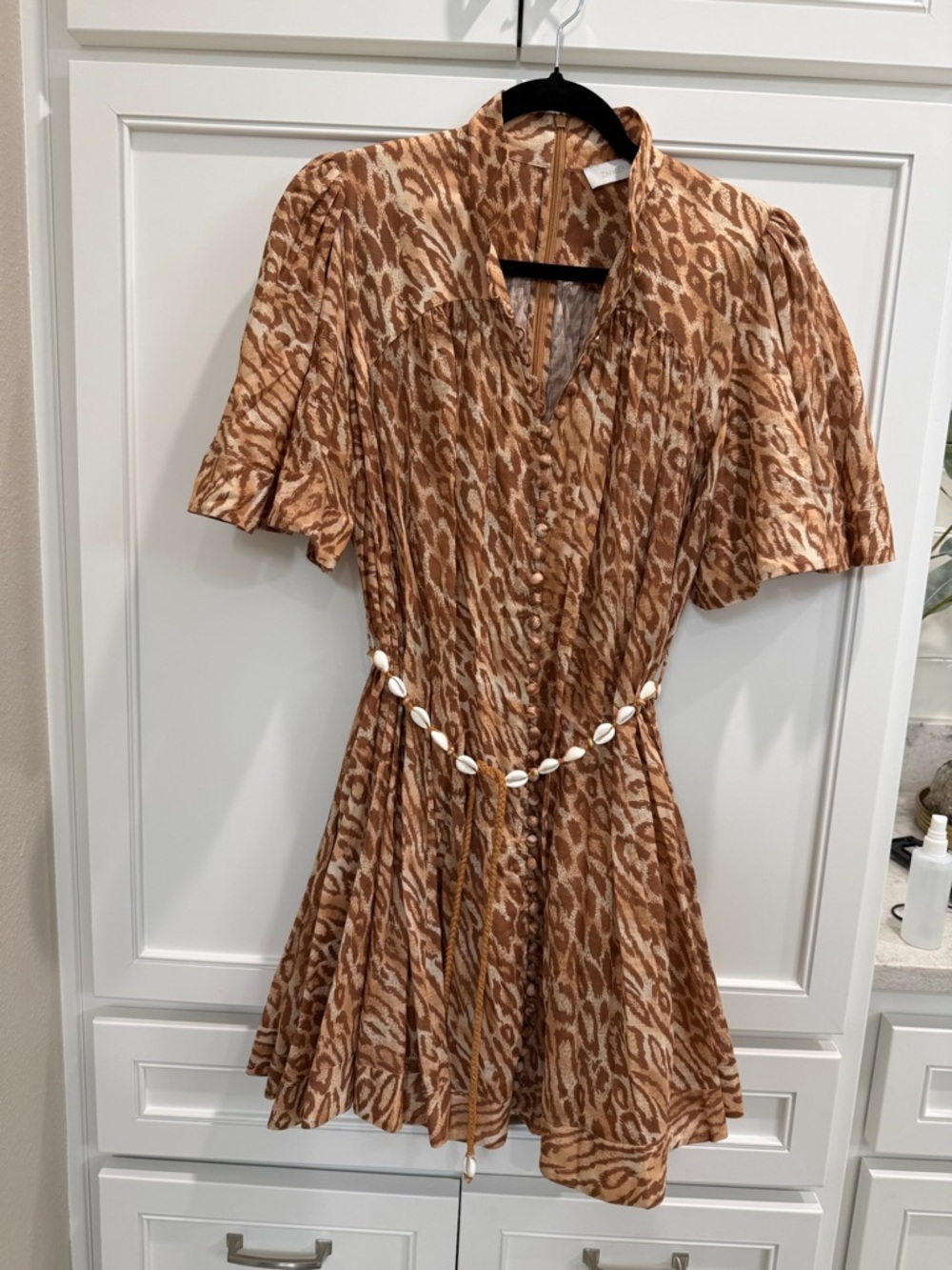 Zimmermann tan and brown animal print dress label